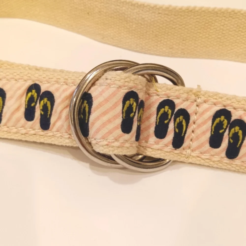 J. Crew Web Belt w/ Flip Flop Embroidery on Pink & White Stripe Seersucker - Picture 4 of 9